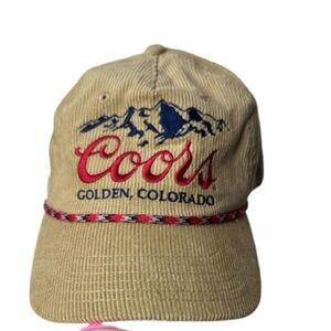 Coors Rocky Mountain Tan Corduroy SnapBack Rope Cap Hat.